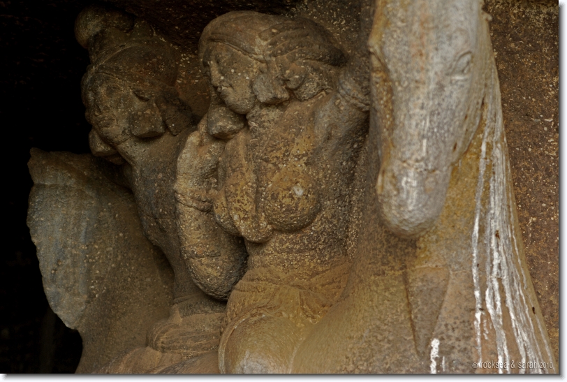 sculpture of couples on horse, at bedse caves