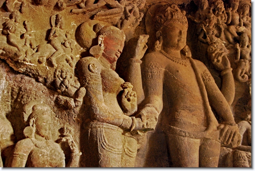 marriage of parvati and siva at cave 29, ellora